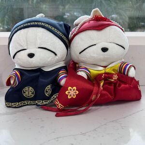 Mashimaro White Rabbit Plush, Set of 2, in Korean Traditional, Male and Female
